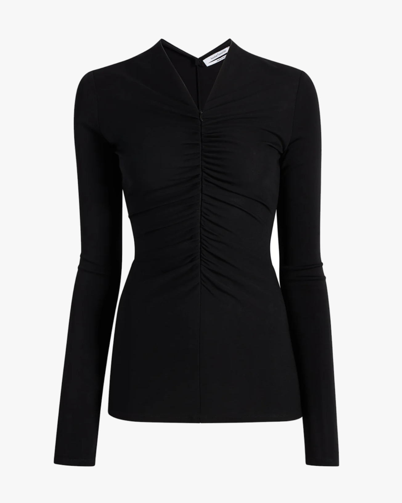Another Tomorrow Shirred Long Sleeve Top in Black – Viscose Women's Top