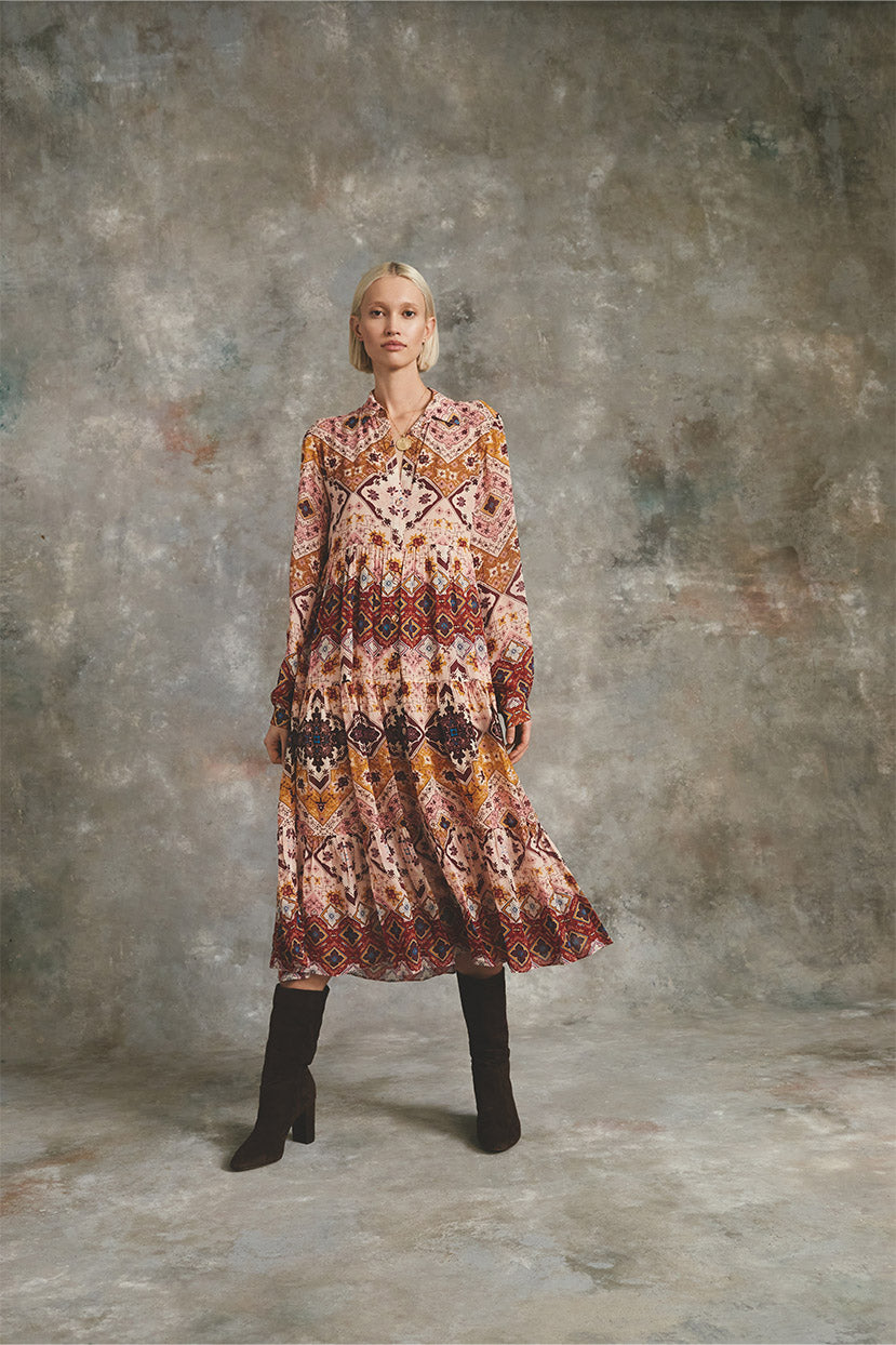 Lolan Dress | Rose Dawn Geo Emblem