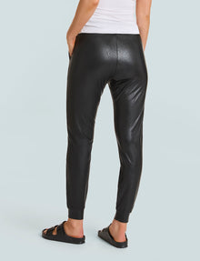 Faux Leather Jogger::Black::Back