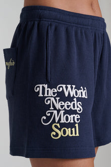 The Mayfair Group | The World Needs More Soul Waffle Sweatshorts | Navy