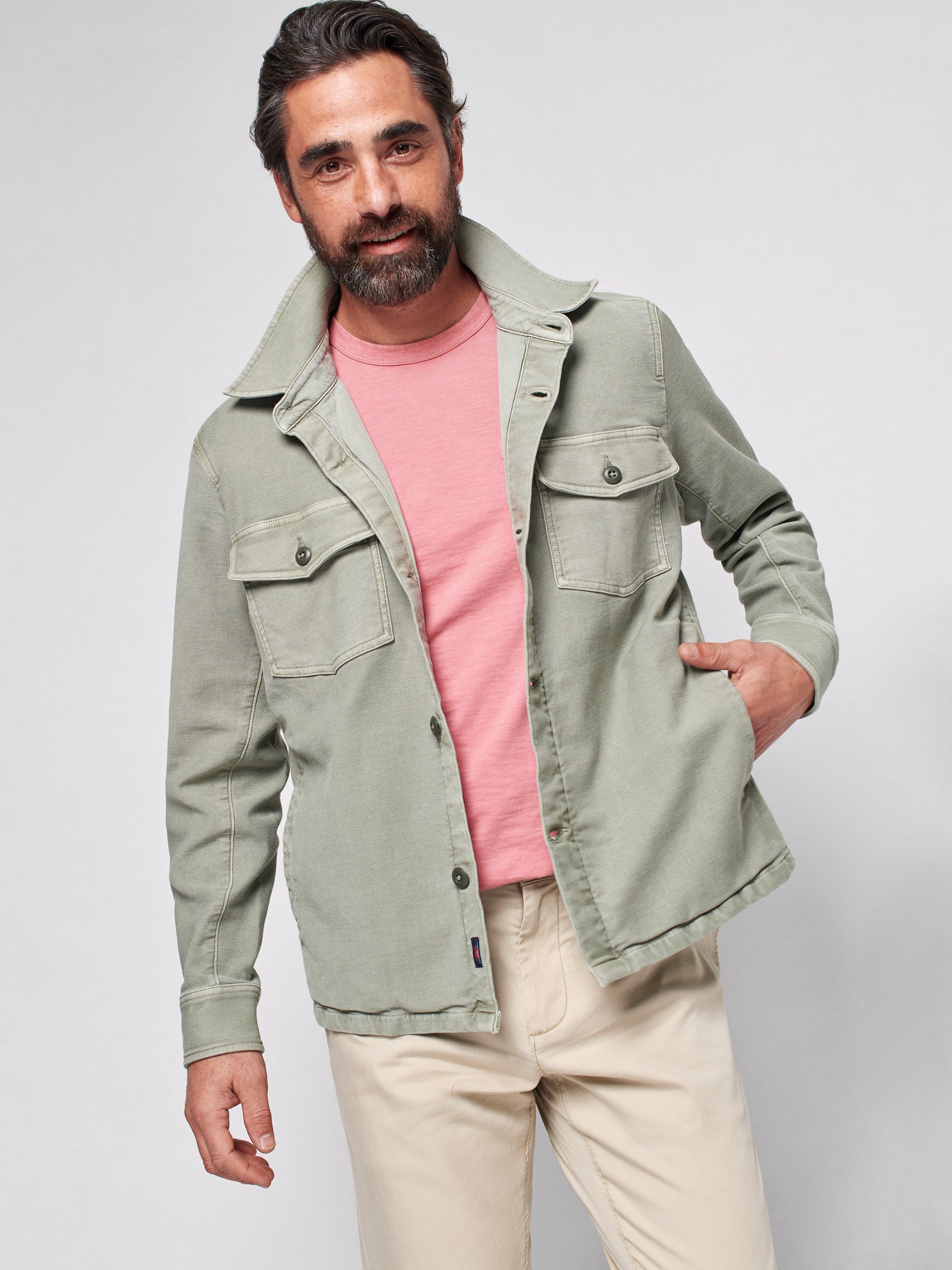 Mens - Stretch Terry Shirt Jacket | Faded Olive