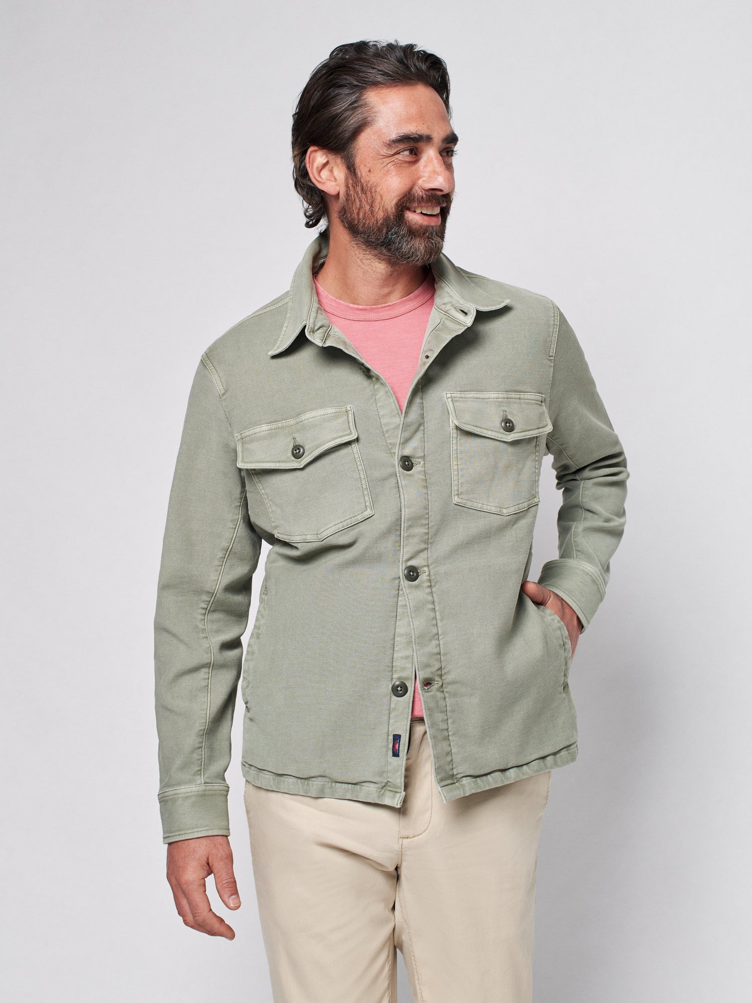 Mens - Stretch Terry Shirt Jacket | Faded Olive