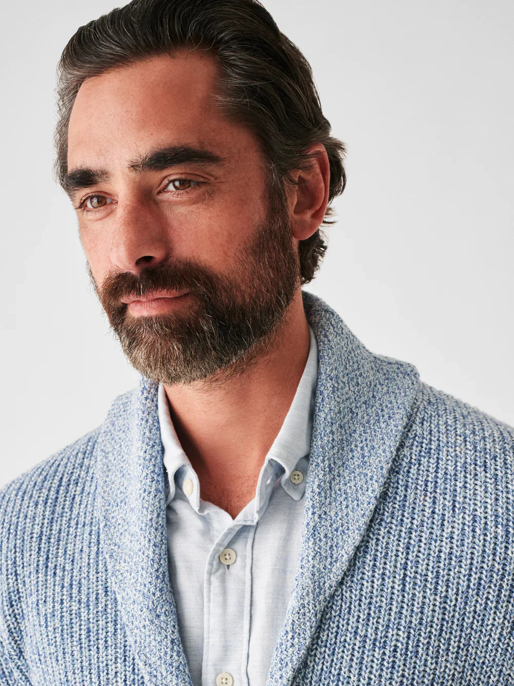 Mens - Marled Cotton Cardigan | Spring Sea Marl