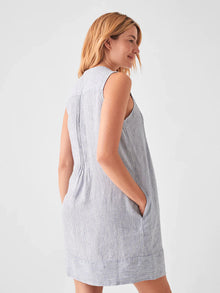 Womens - Isha Linen Dress | Blue Mini Stripe