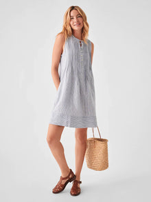 Womens - Isha Linen Dress | Blue Mini Stripe