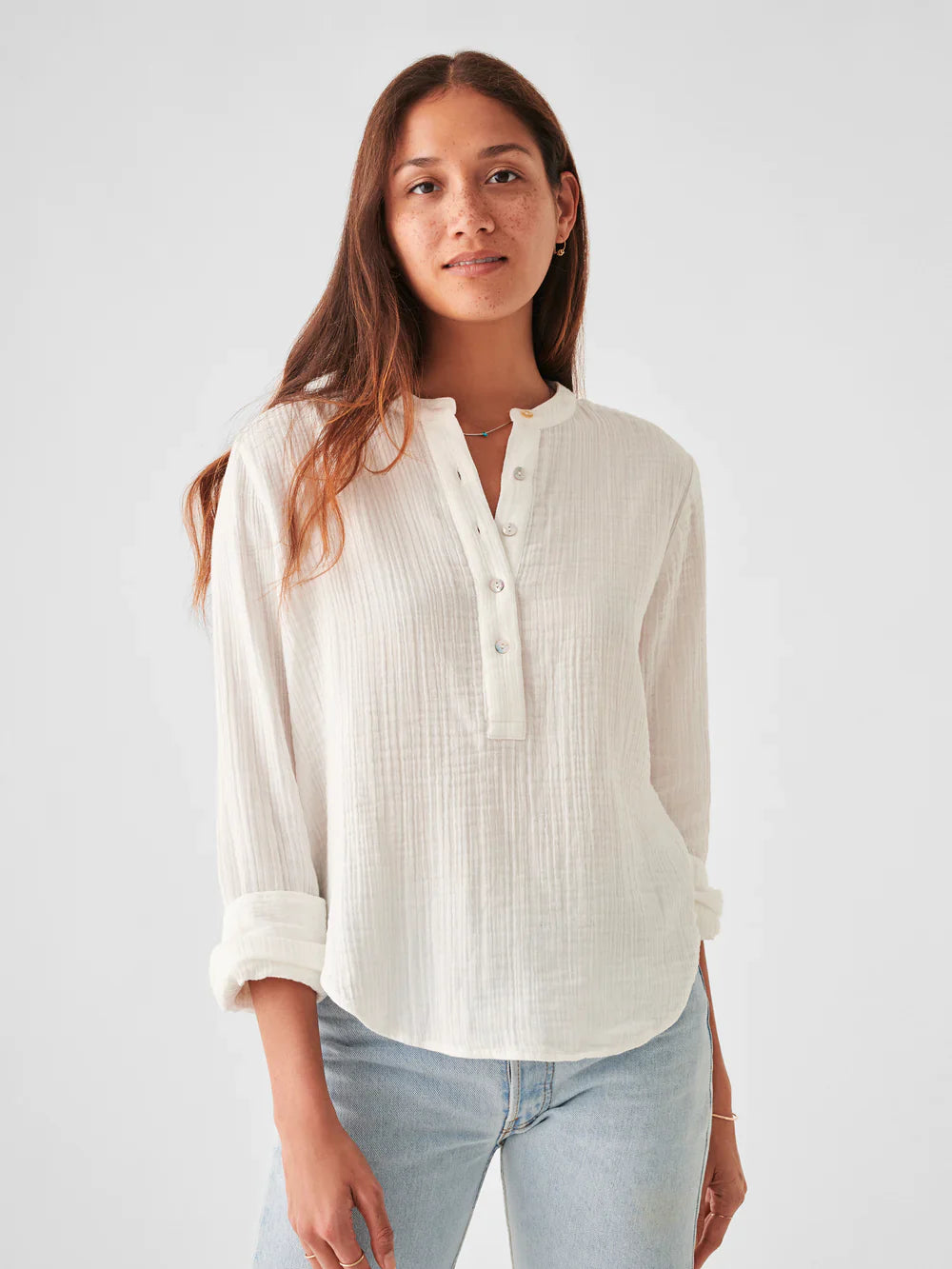 Womens - Dream Cotton Gauze Collarless Shirt | White