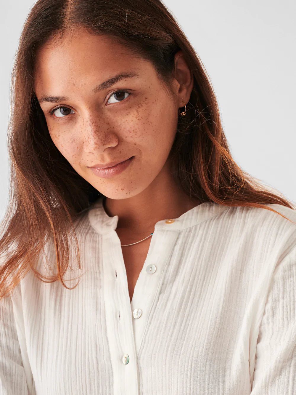 Womens - Dream Cotton Gauze Collarless Shirt | White