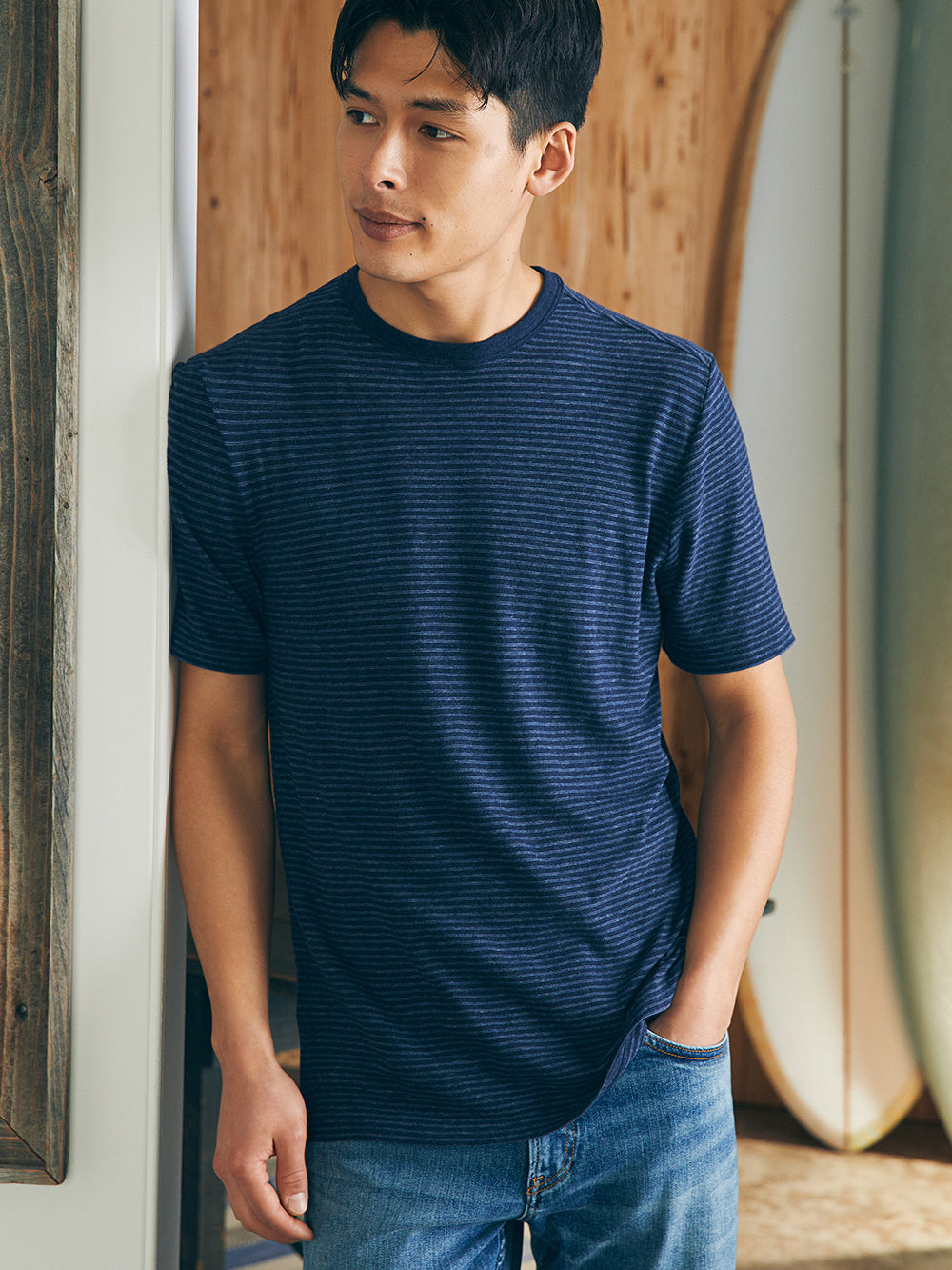 Mens - Vintage Chambray Tee | Navy Cove Stripe