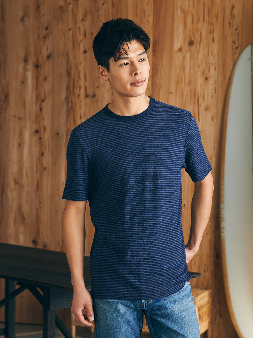 Mens - Vintage Chambray Tee | Navy Cove Stripe