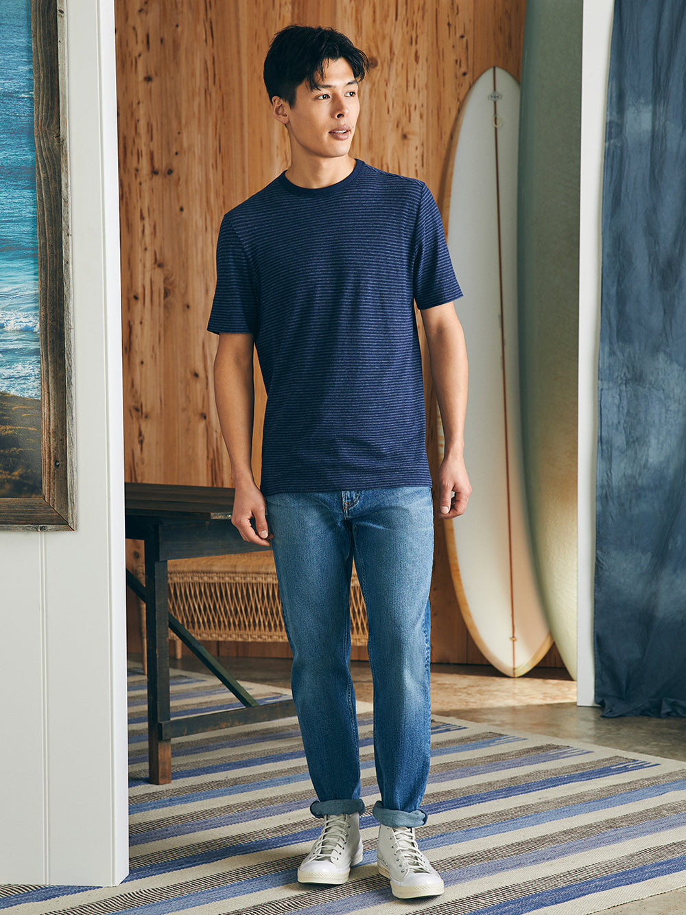 Mens - Vintage Chambray Tee | Navy Cove Stripe