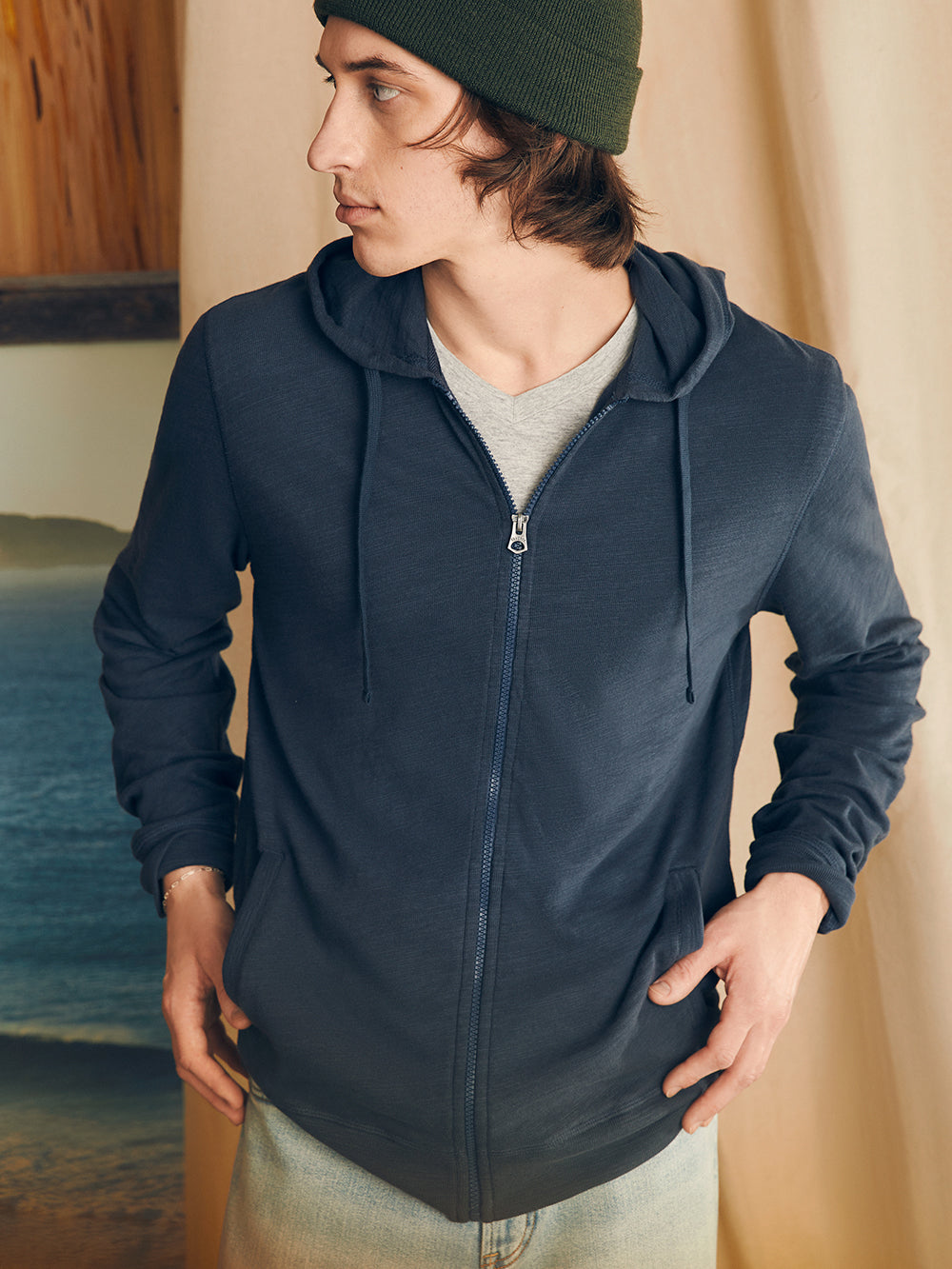 Mens - Sunwashed Slub Zip Hoodie | Blue Nights