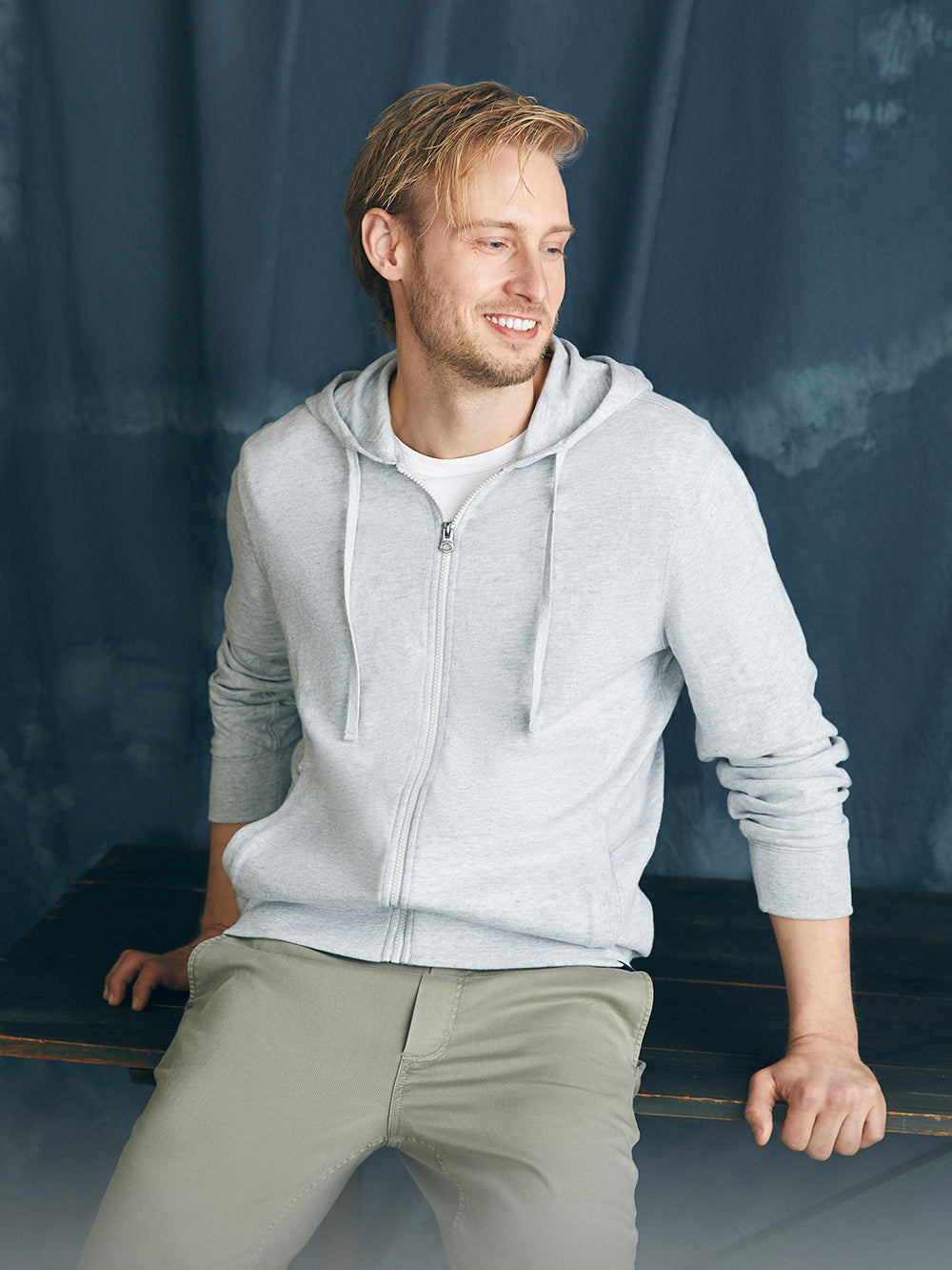 Mens - Sunwashed Slub Zip Hoodie | Light Grey Heather