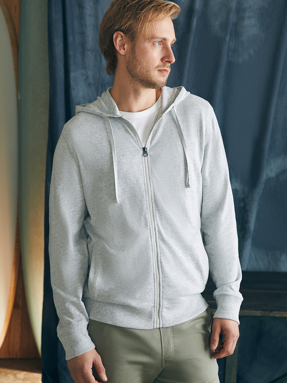 Mens - Sunwashed Slub Zip Hoodie | Light Grey Heather