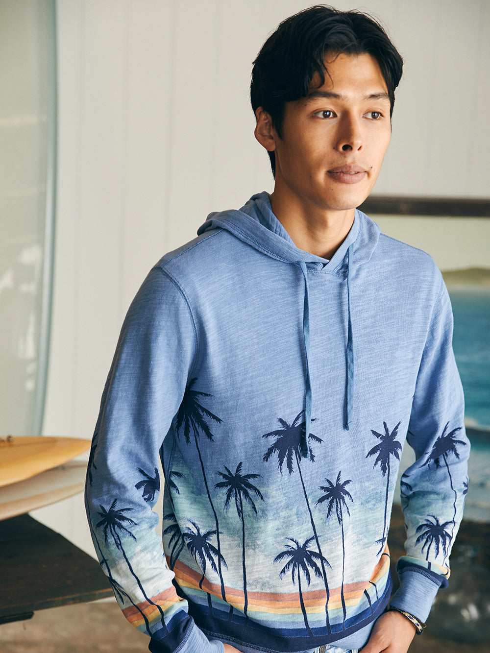 Mens - Sunwashed Slub Hoodie | Palm Rainbow Ombre