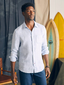 Mens - Linen Laguna Shirt | Light Blue Melange