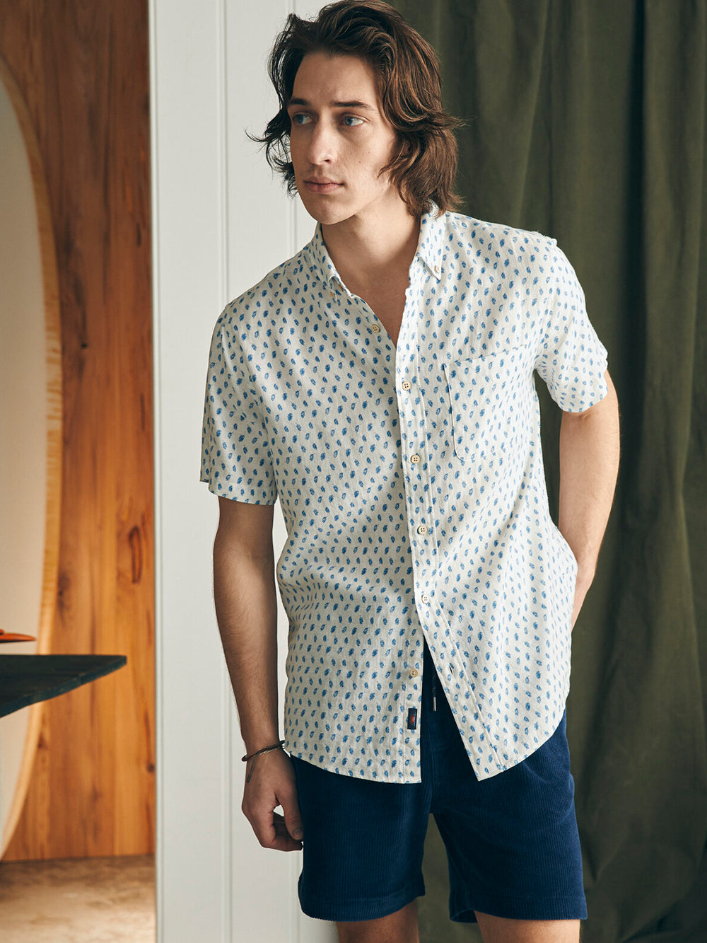 Mens - Short Sleeve Breeze Shirt | Blue Palm Foliage