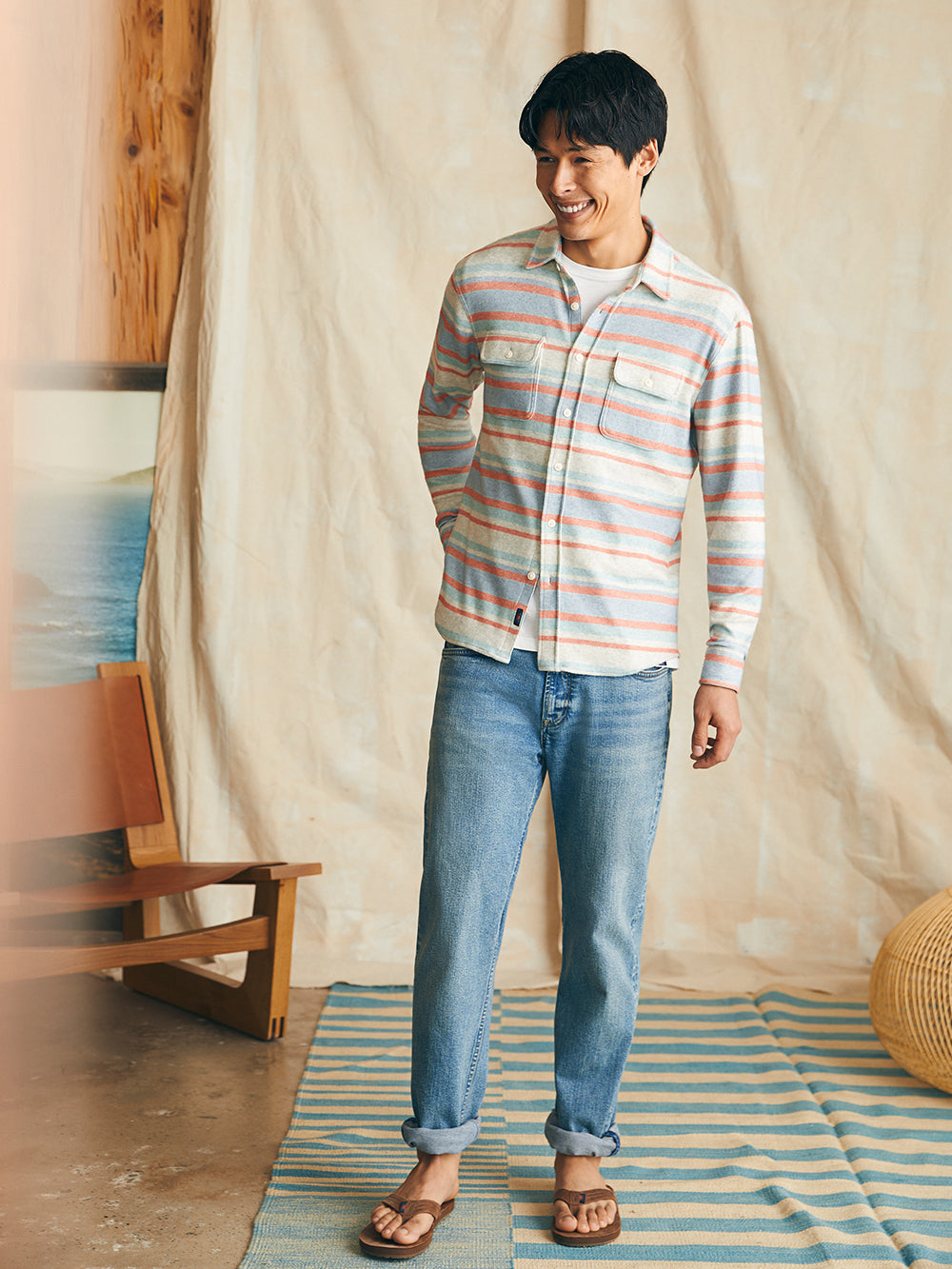 Mens - Legend  Sweater Shirt  | Coral Reef Stripe