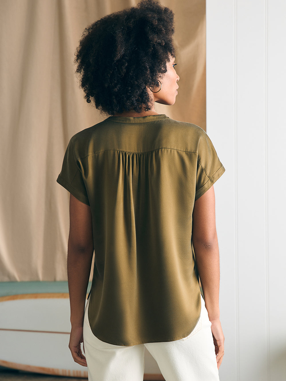 Womens - Sandwashed Silk Desmond Top | Military Olive