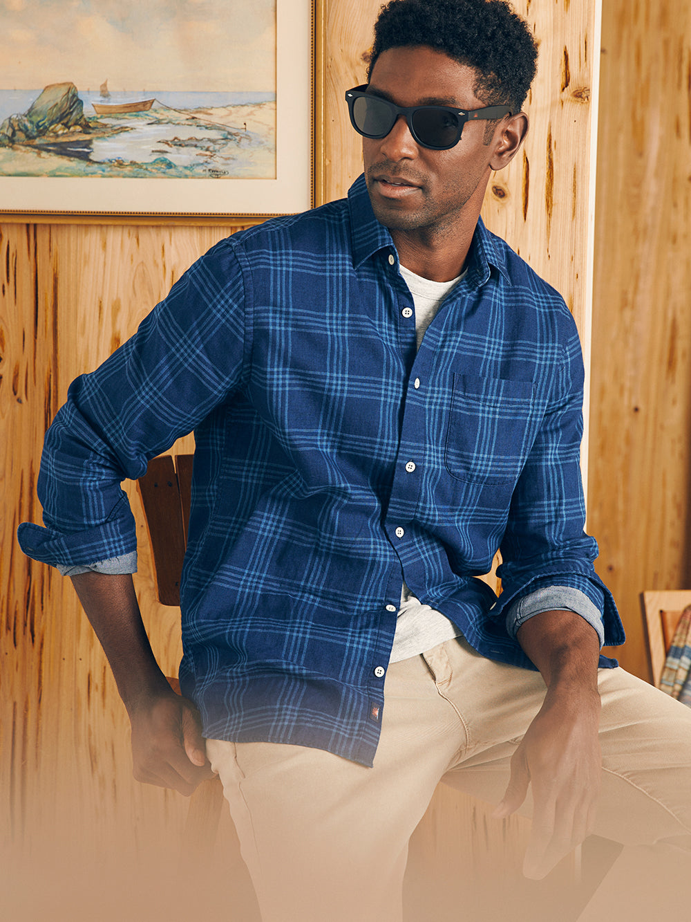 Mens - Sunwashed Chambray Shirt | Navy Night Windowpane