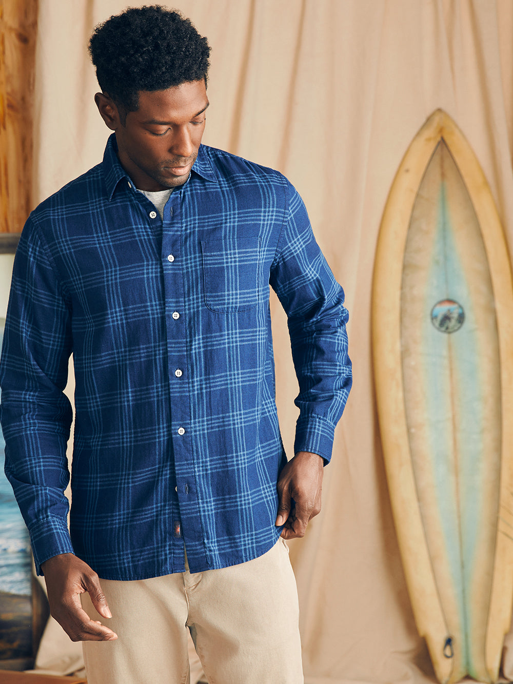 Mens - Sunwashed Chambray Shirt | Navy Night Windowpane