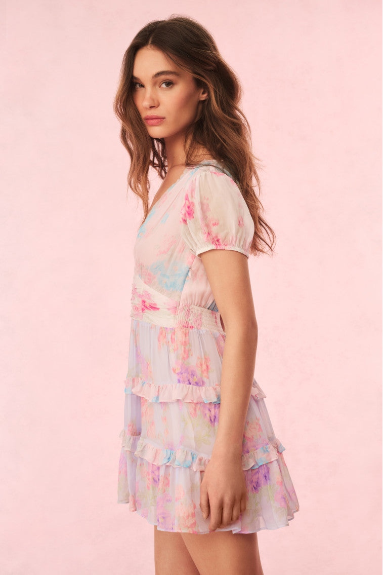 Spirea Floral Chiffon Mini Dress | Sunset Shore