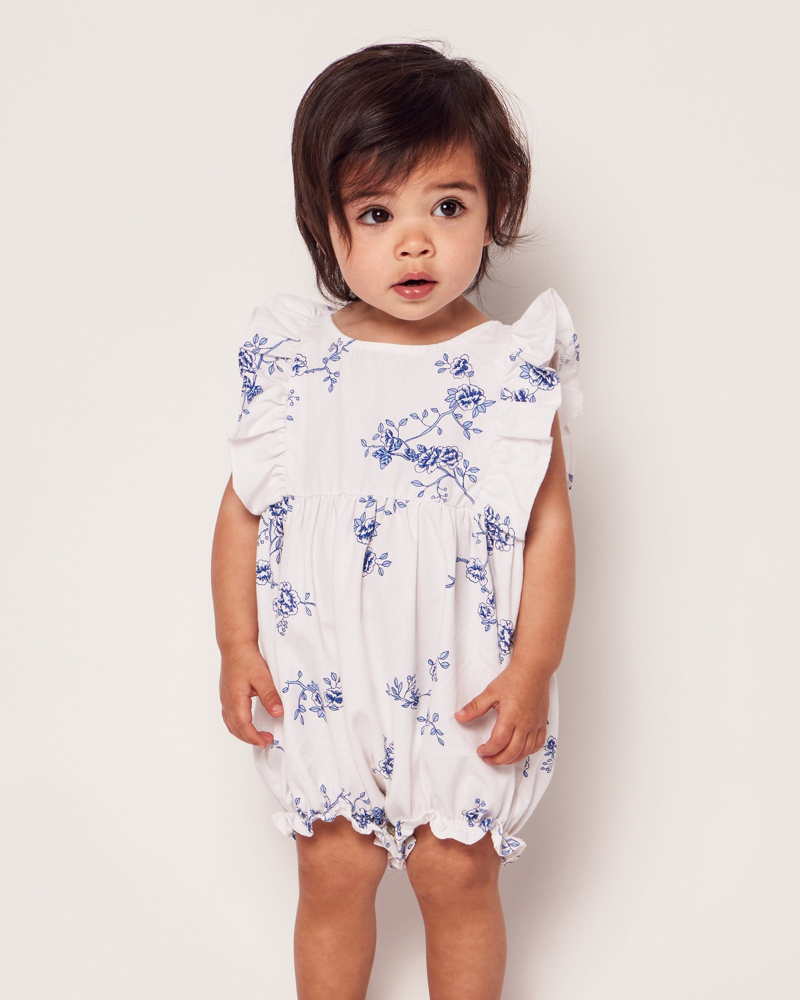 Baby's Twill Ruffled Romper | Indigo Floral