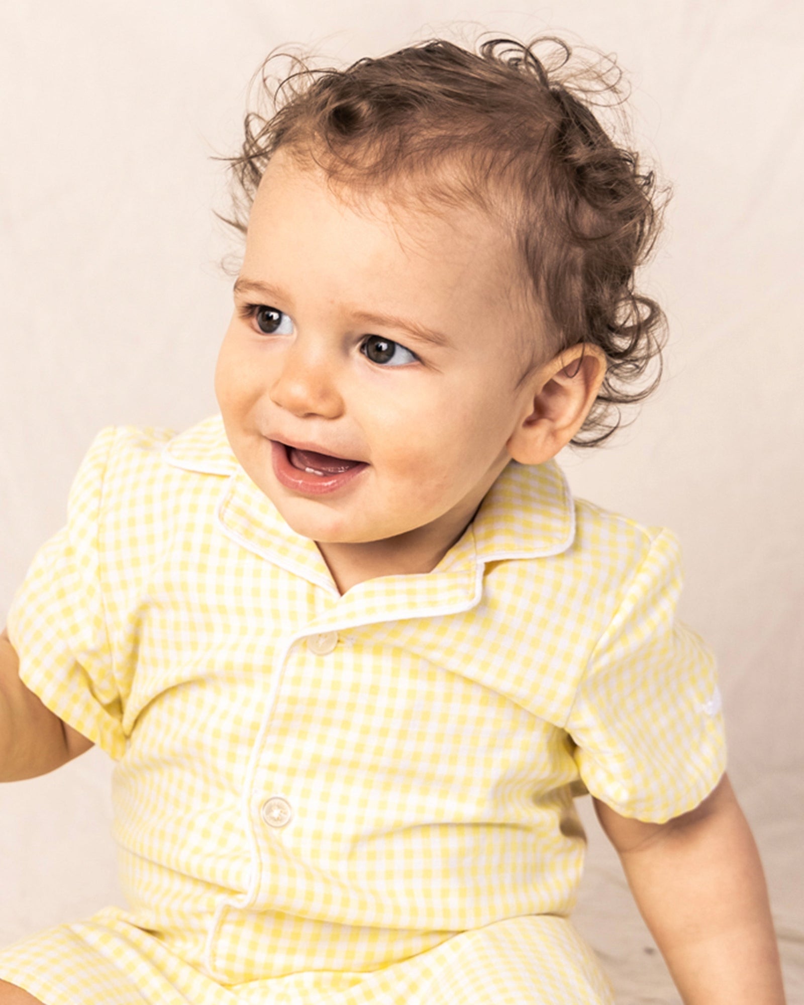 Baby's Twill Summer Romper | Yellow Gingham