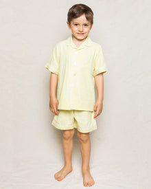 Kid's Twill Pajama Short Set | Yellow Gingham