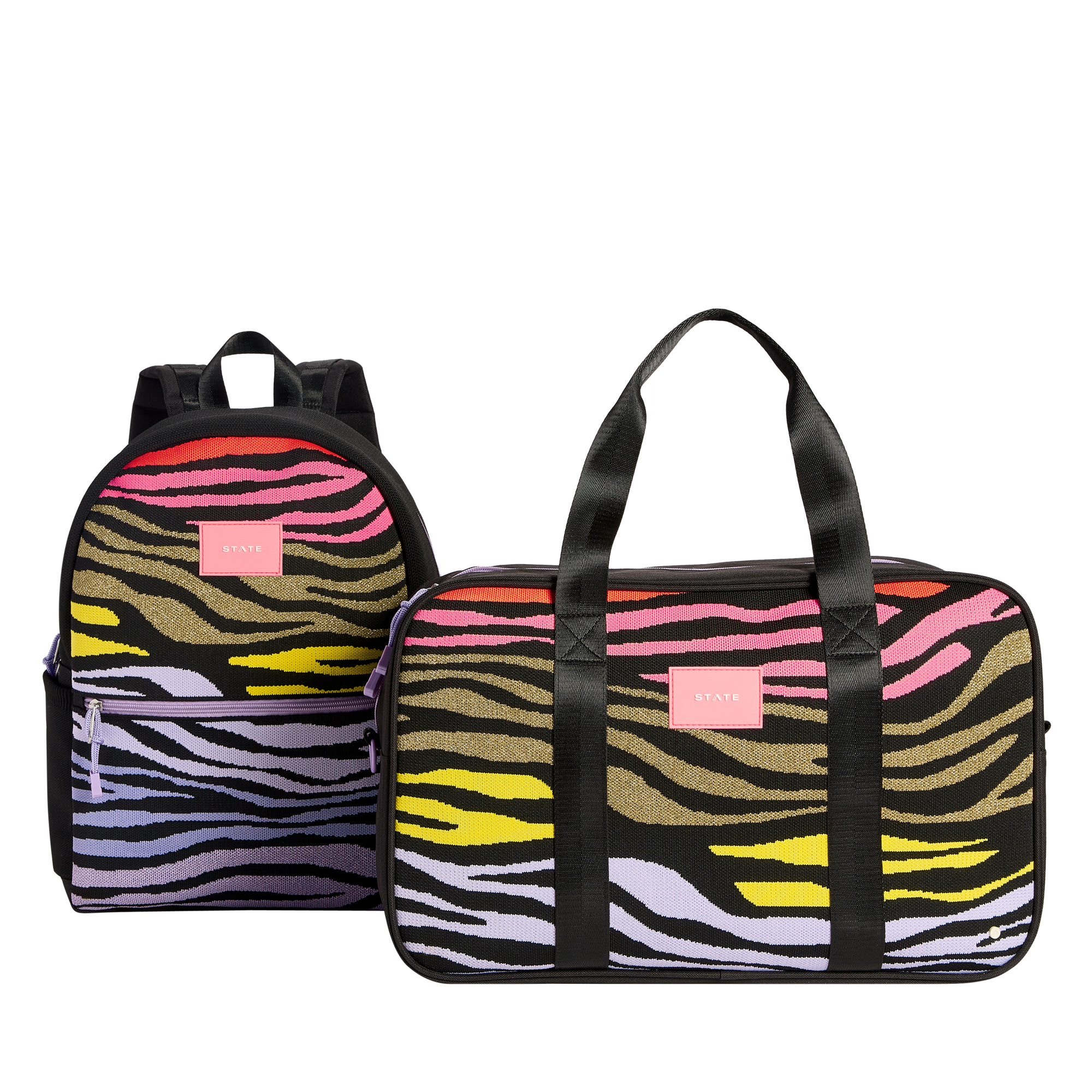 STATE Bags Rockaway Duffle Tech Knit Zebra Front View Click to Zoom