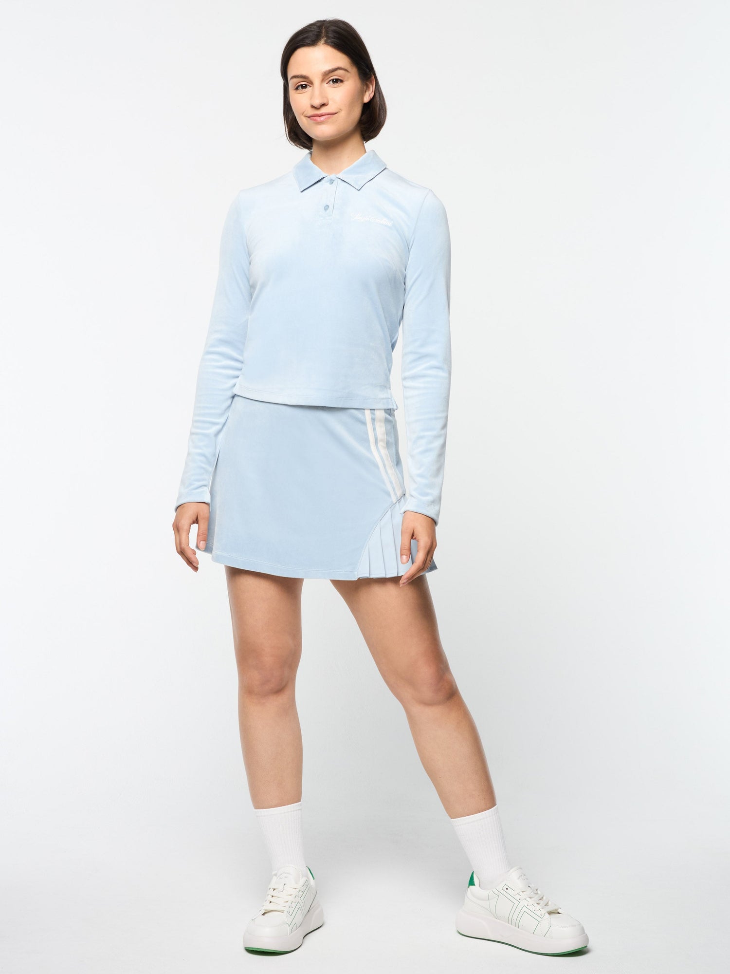 Women | Veneto Velour Long Sleeve Polo | Celestial Blue