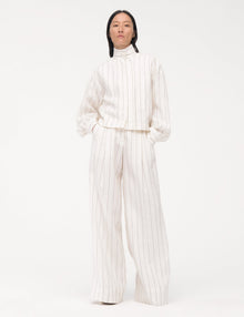 Women | Mock Neck Pleat Shirt | Black x Off White