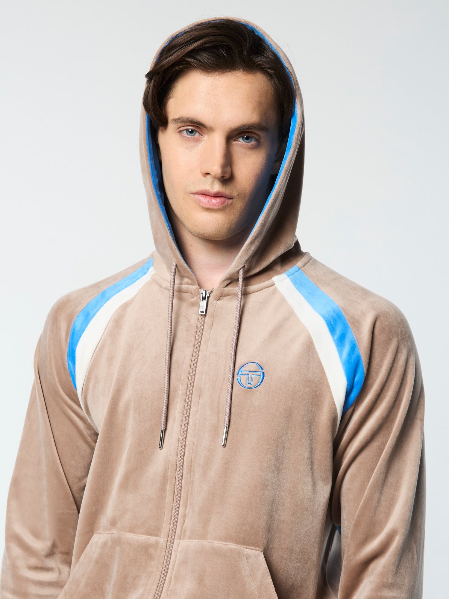 Men | Lazaro Velour Hoodie | Taupe Grey