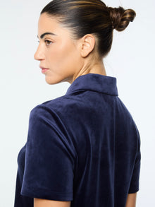 Women | Adele Velour Polo | Maritime Blue