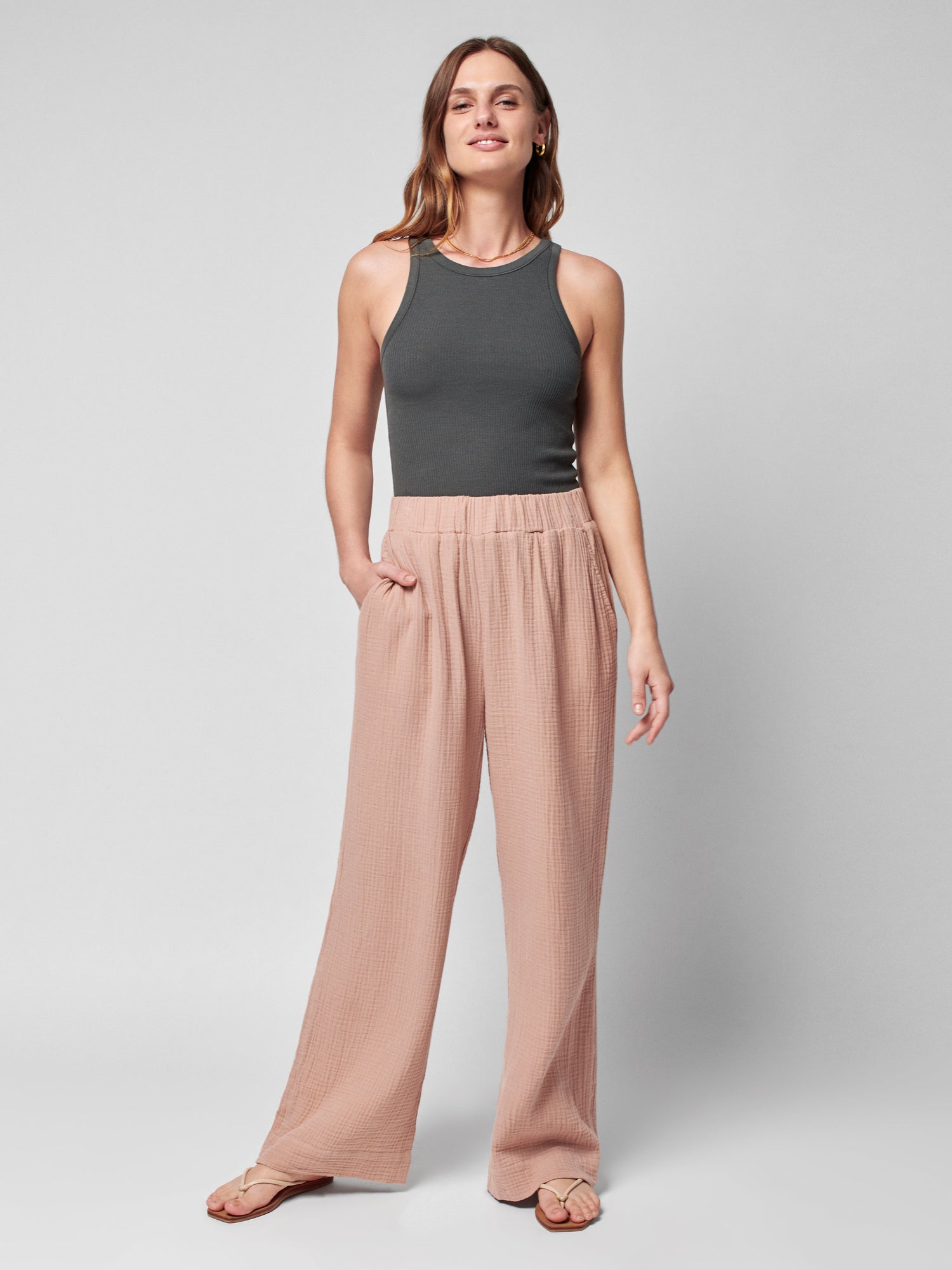 Womens - Dream Cotton Gauze Wide Leg Pant | Nougat