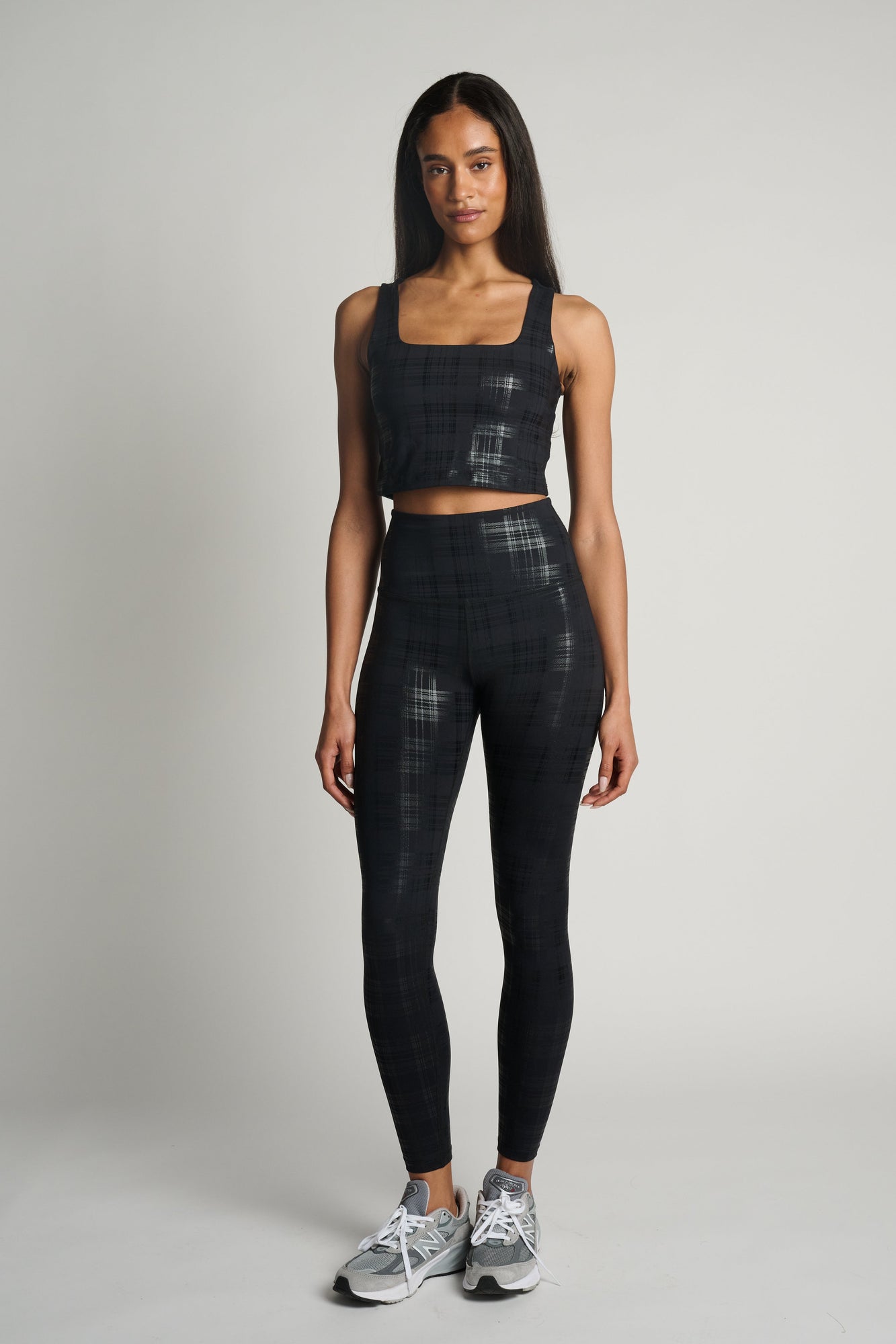Beyond Yoga | High Waisted Midi Legging | Plaid Foil Black