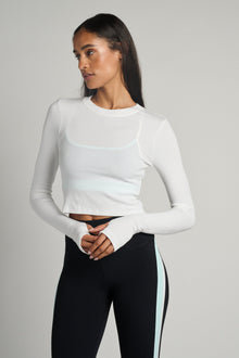 Splits59 | Louise Rib Long Sleeve Crop | White