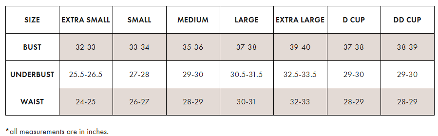 Product size guide