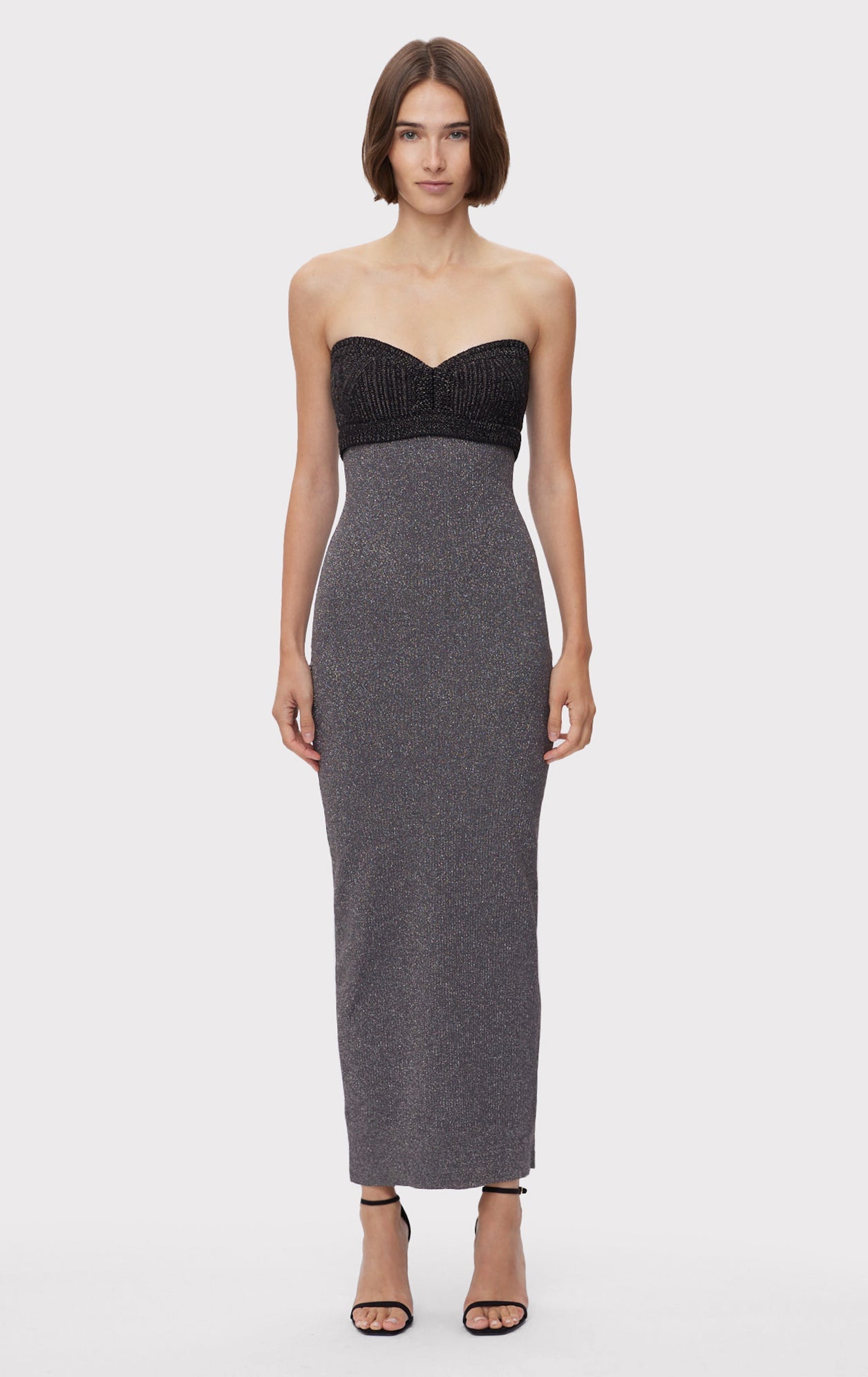 Mixed Gauge Metallic Strapless Gown | Metallic Iron Black