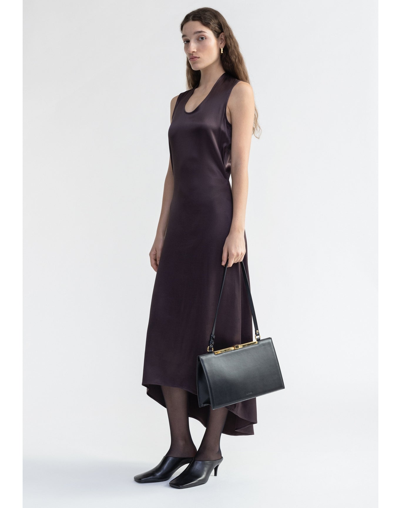 Sansa | Satin Asymmetrical Midi Dress | Storm