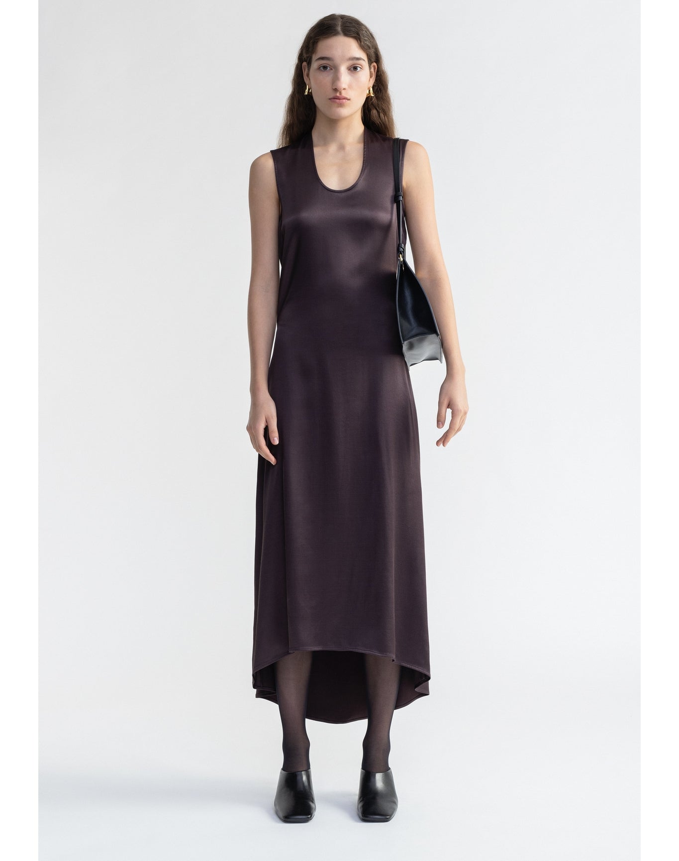 Sansa | Satin Asymmetrical Midi Dress | Storm