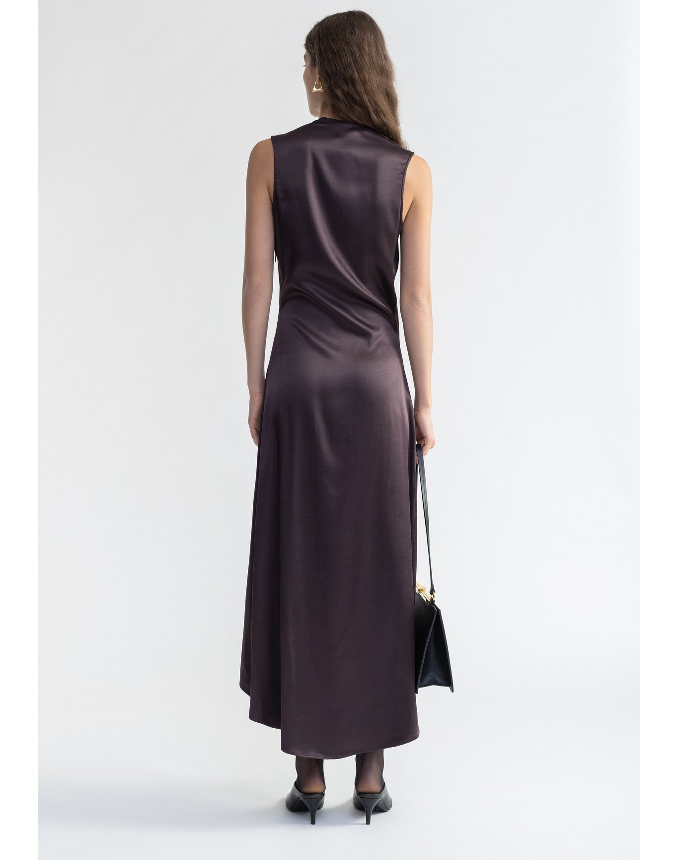 Sansa | Satin Asymmetrical Midi Dress | Storm