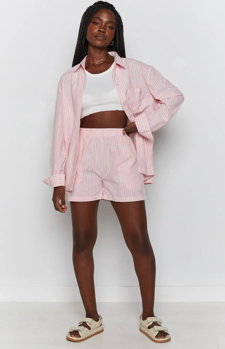The Sarah Shorts | Pink Pinstripe