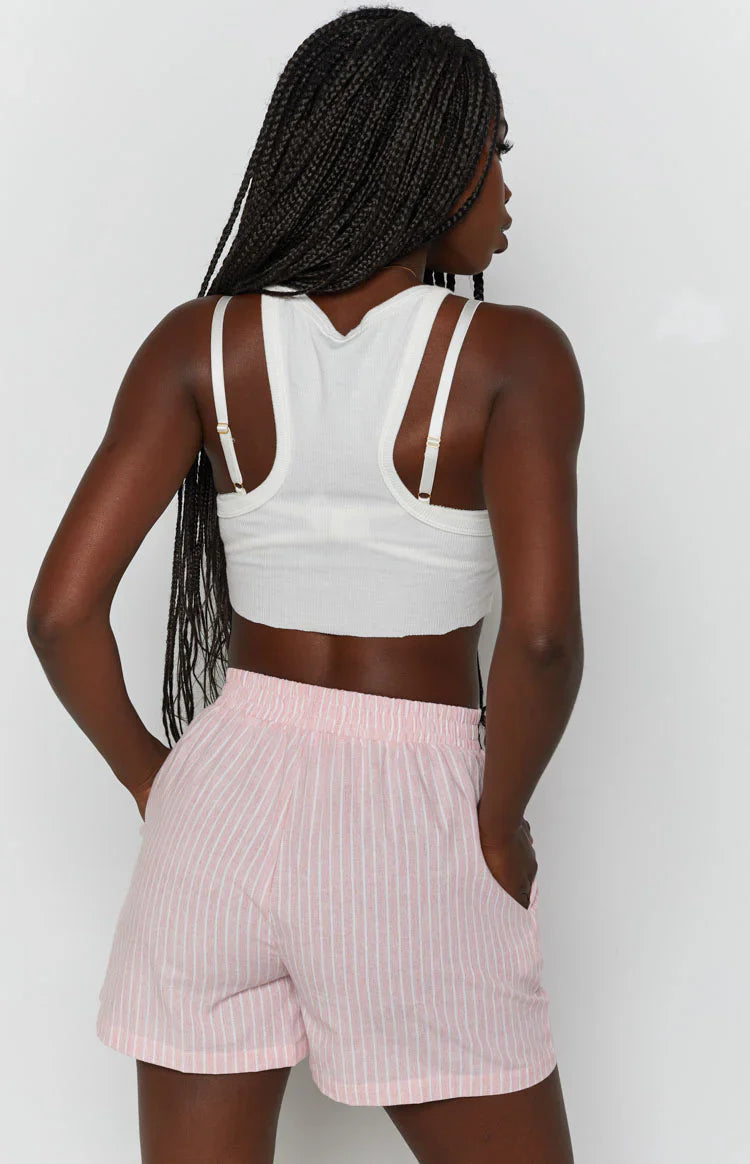 The Sarah Shorts | Pink Pinstripe