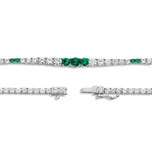 Lab Grown Emerald and White Sapphire Scalloped Tennis Necklace Vermeil White Gold 16in