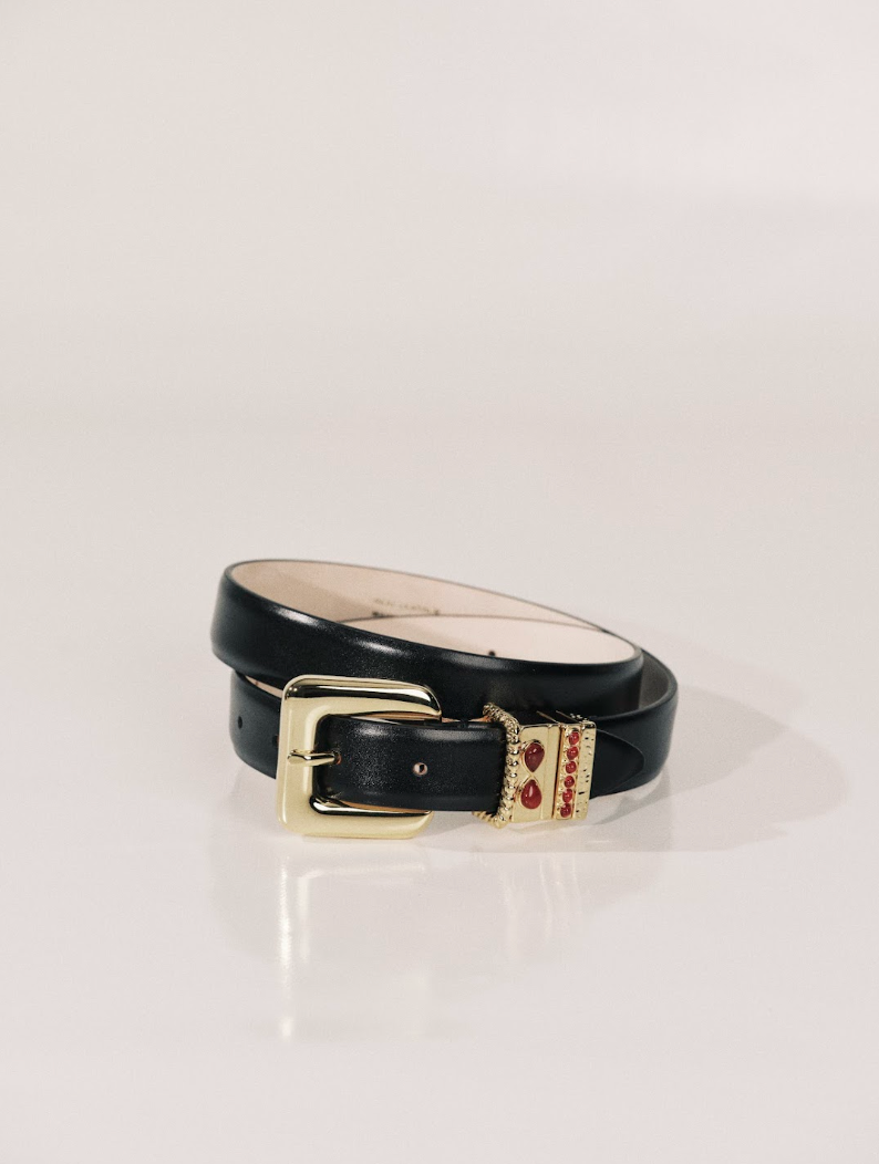 Mara Stone Belt | Black 24K Gold & Rosa Stone