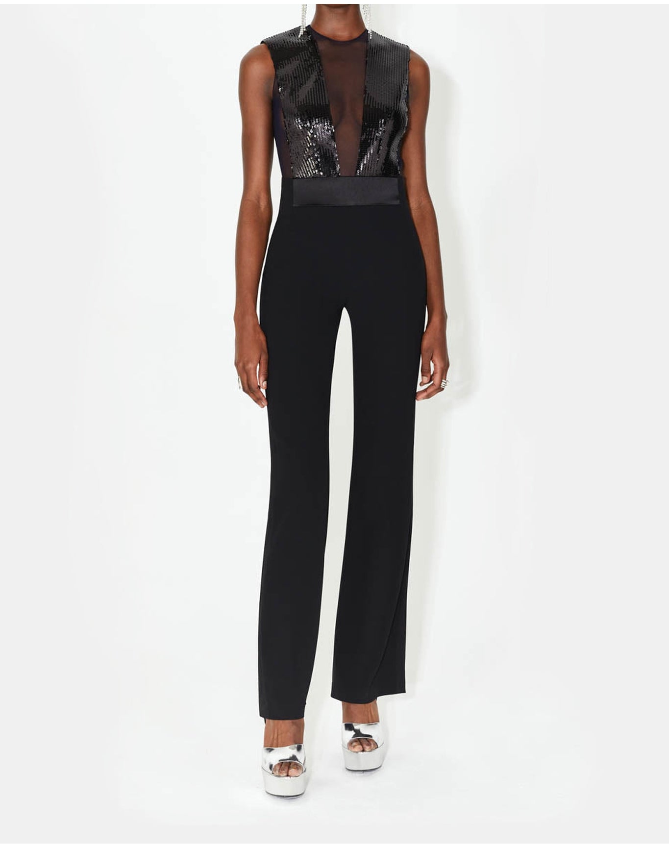 Sequin Plunge Jumpsuit | Black