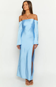 Shae Satin Long Sleeve Maxi Dress | Blue
