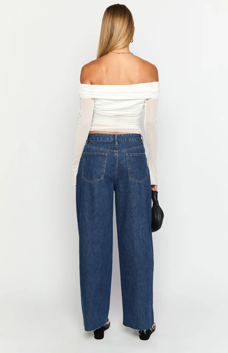 She's Yours Denim Wide Leg Boyfriend Jeans | Dark Wash