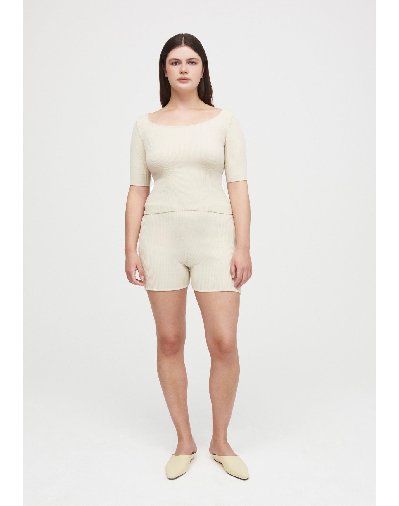 Shell Eco Stretch | Ribbed-Knit Top | Cream