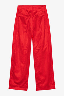 Shiny Corduroy Loose Pleat Trousers | High Risk Red